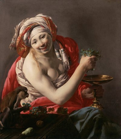 Bacchante with an Ape by Hendrick ter Brugghen
